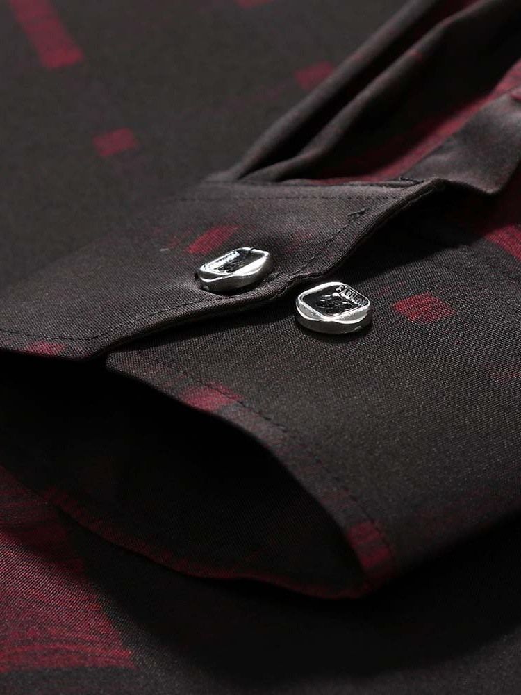 Tryck Lapel Pläd Fall Slim Shirt