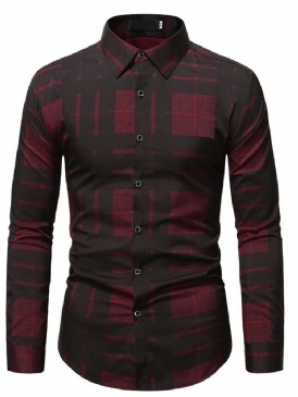 Tryck Lapel Pläd Fall Slim Shirt