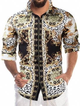 Tryck Leopard Lapel Fall Slim Shirt