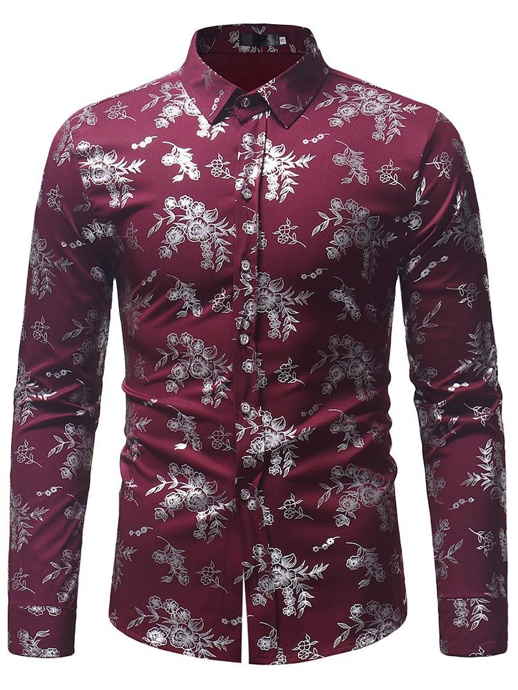 Tryck Slim Lapel Herr Casual Klänning Shirts