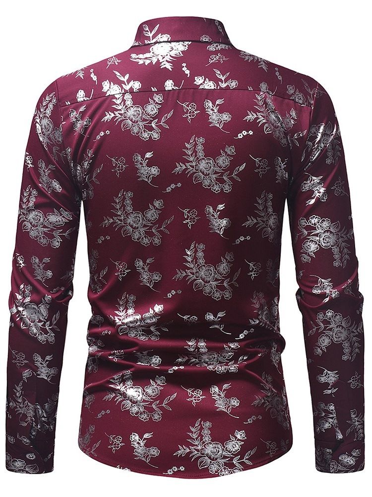 Tryck Slim Lapel Herr Casual Klänning Shirts