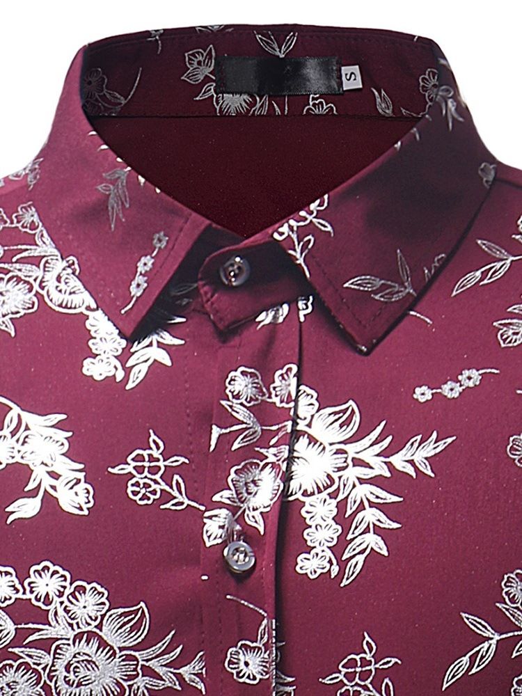 Tryck Slim Lapel Herr Casual Klänning Shirts