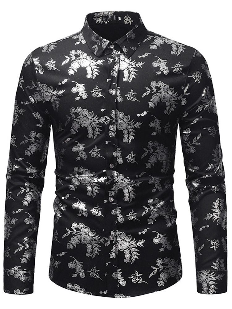 Tryck Slim Lapel Herr Casual Klänning Shirts