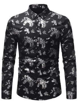 Tryck Slim Lapel Herr Casual Klänning Shirts