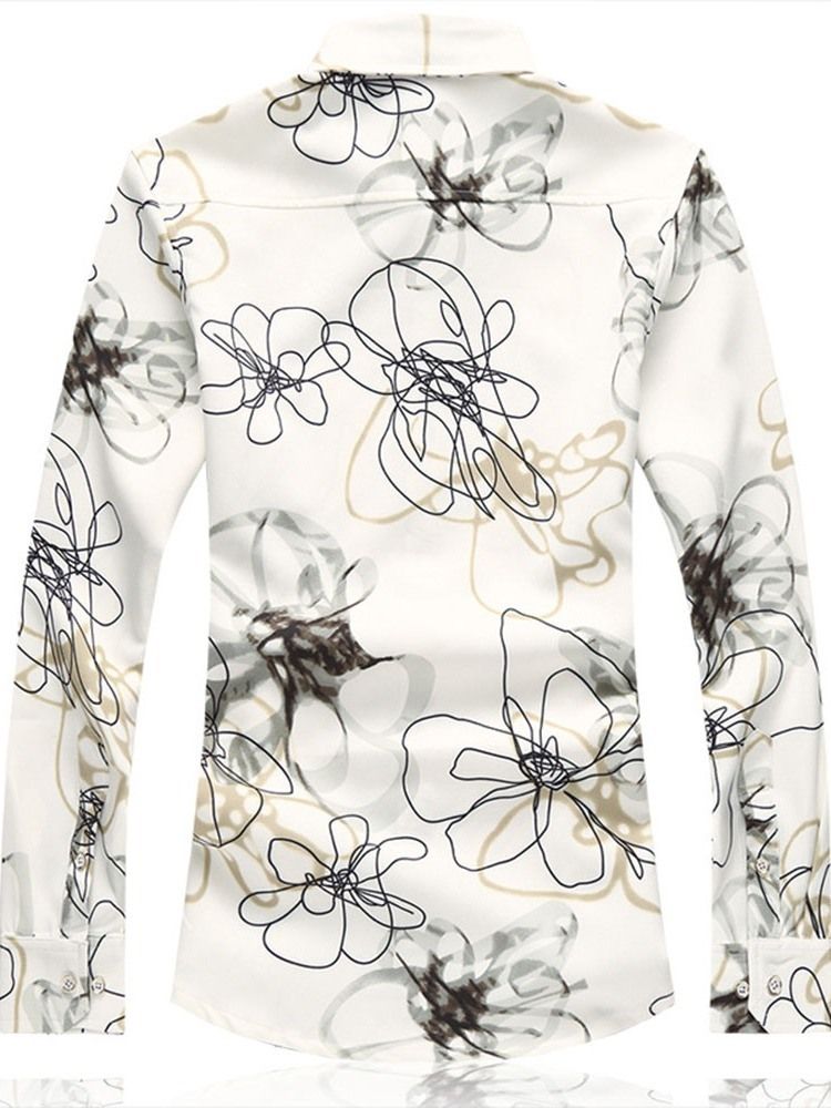 Tryckt Lapel För Män Casual Slim Shirt
