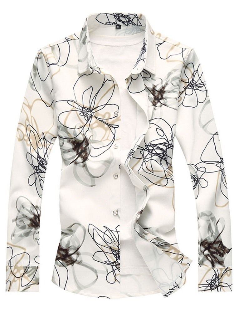 Tryckt Lapel För Män Casual Slim Shirt