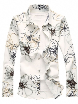 Tryckt Lapel För Män Casual Slim Shirt