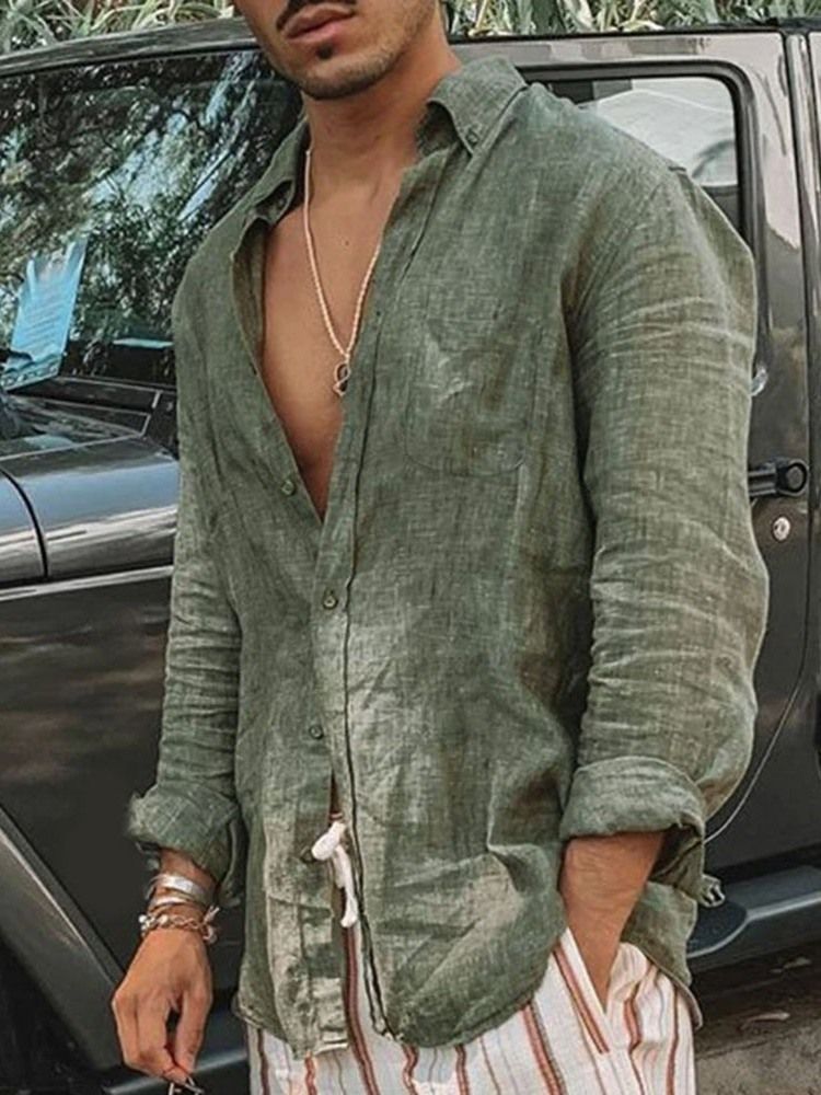 Vanlig Casual Lapel Loose Fall Skjorta