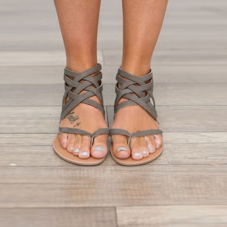 Blixtlås Häl Täcker String Romerska Platta Sandaler