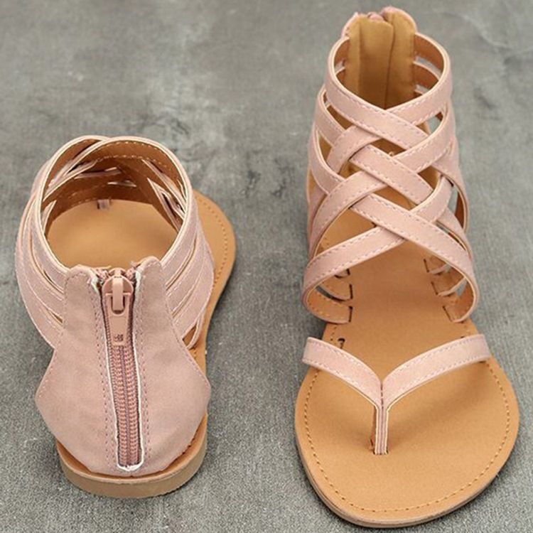 Blixtlås Häl Täcker String Romerska Platta Sandaler