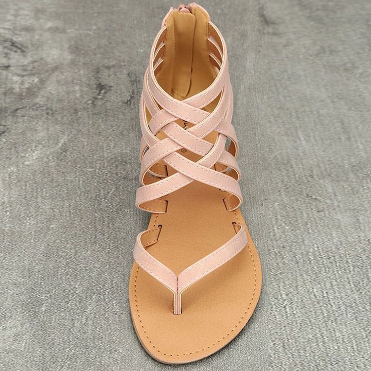 Blixtlås Häl Täcker String Romerska Platta Sandaler