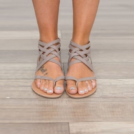 Blixtlås Häl Täcker String Romerska Platta Sandaler