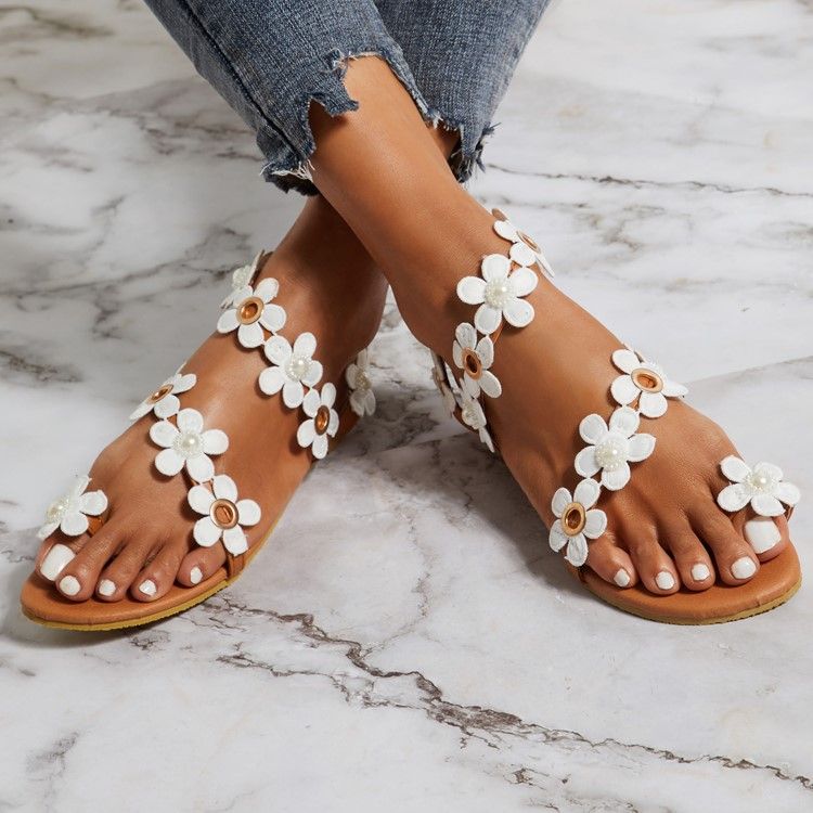 Blommig Tåring Slip-On Platta Sandaler För Kvinnor