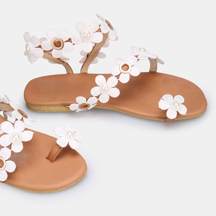 Blommig Tåring Slip-On Platta Sandaler För Kvinnor
