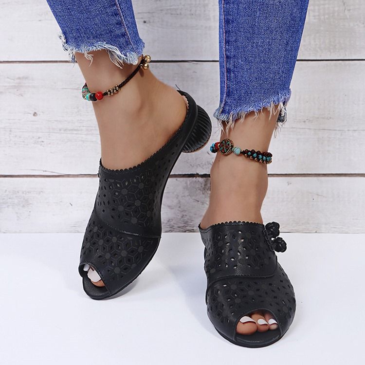 Chunky Heel Slip-On Flip Flop Damtofflor