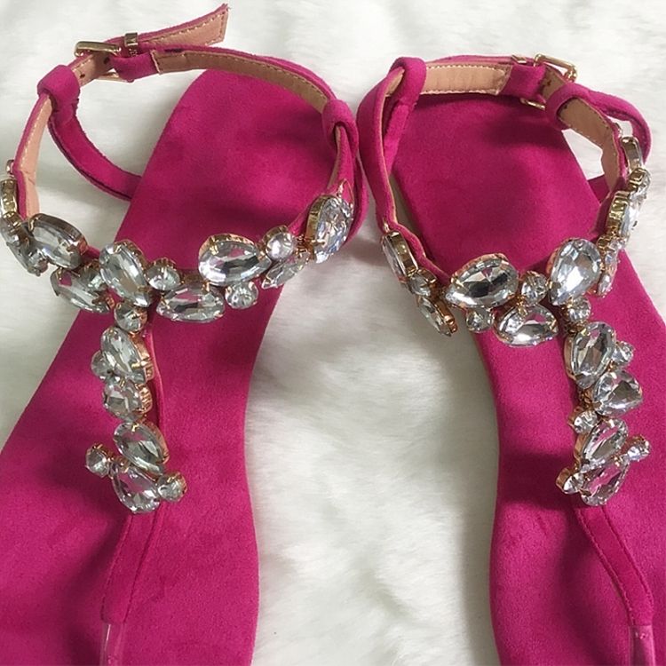 Eridress Thong Rhinestone Platta Sandaler För Kvinnor