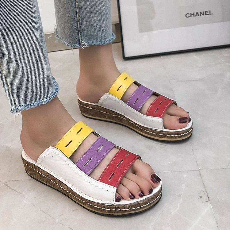 Hollow Flip Flop Slip-On Color Block Tofflor