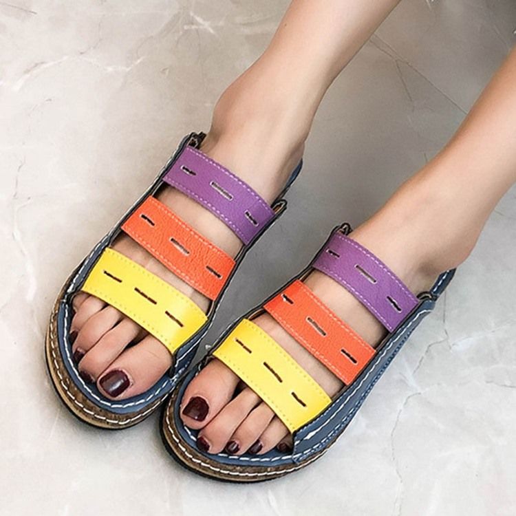 Hollow Flip Flop Slip-On Color Block Tofflor