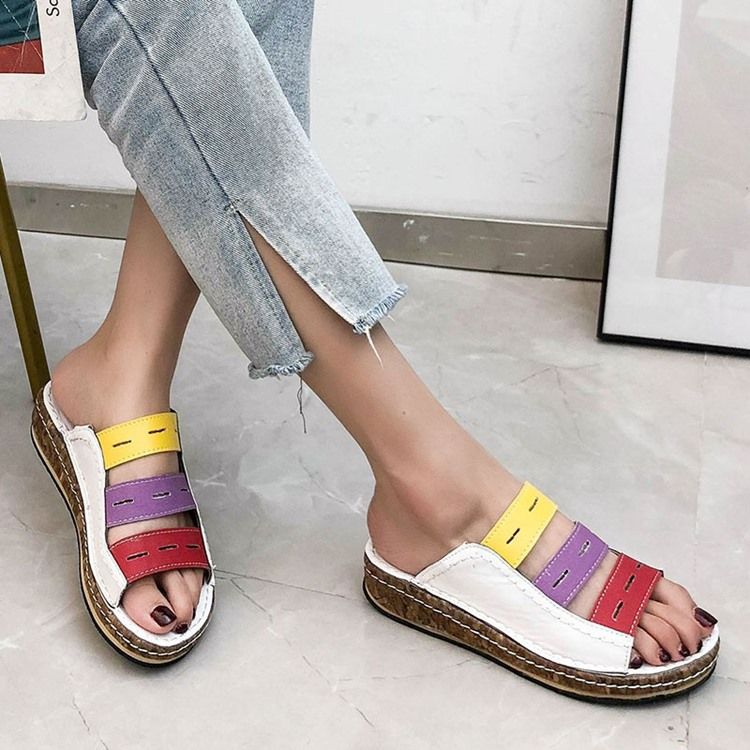 Hollow Flip Flop Slip-On Color Block Tofflor