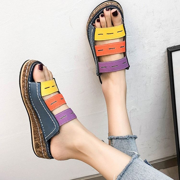 Hollow Flip Flop Slip-On Color Block Tofflor