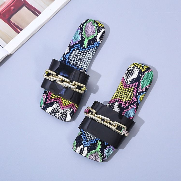 Platt Med Flip Flop Serpentingummitofflor För Kvinnor