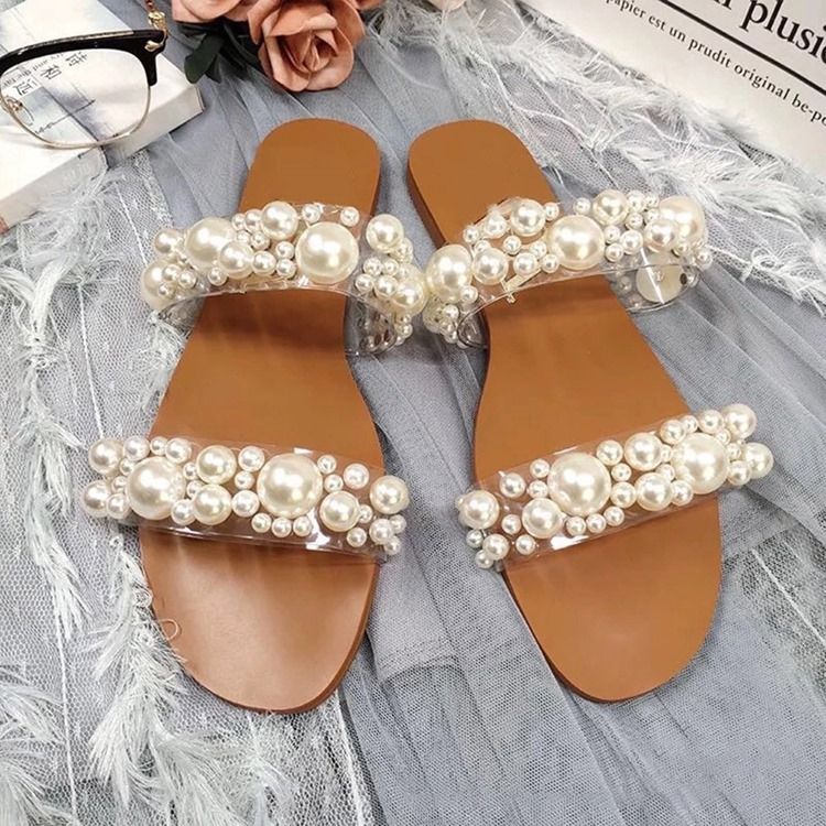 Platt Med Pärlor Slip-On Enkla Tofflor