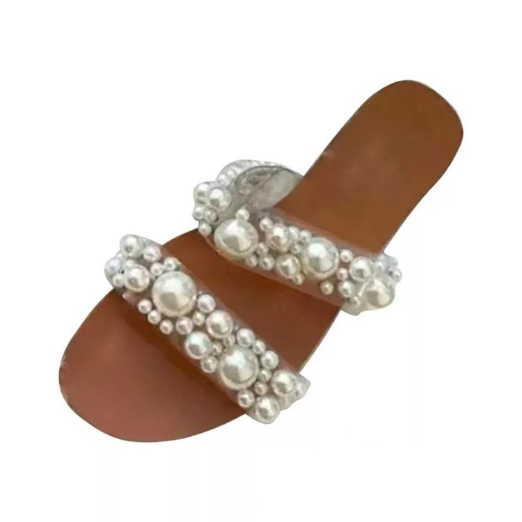 Platt Med Pärlor Slip-On Enkla Tofflor