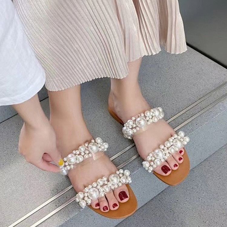 Platt Med Pärlor Slip-On Enkla Tofflor