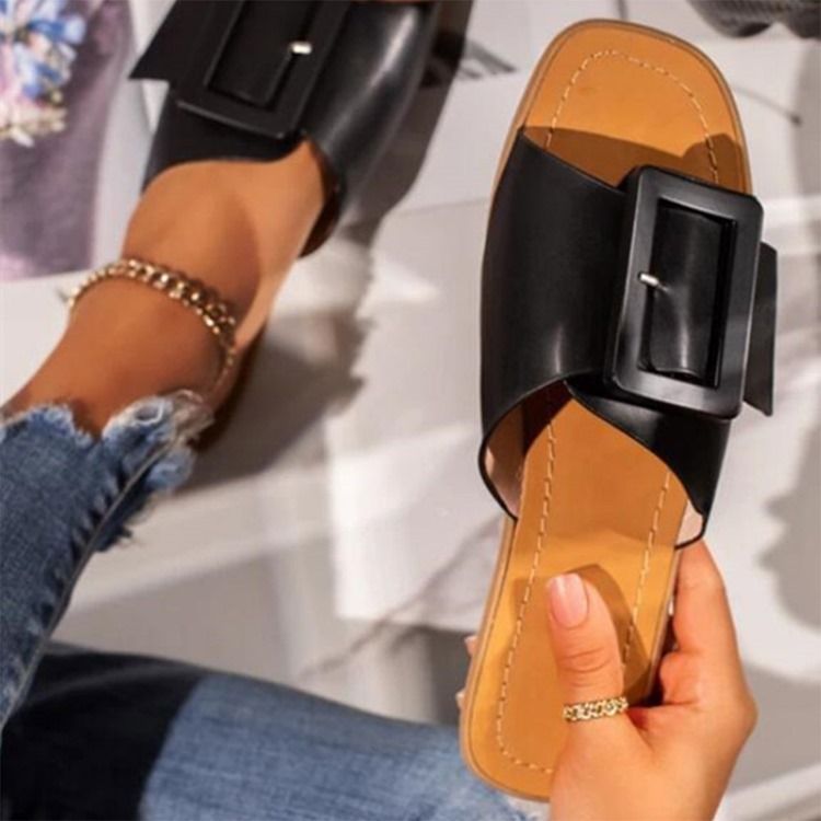 Platt Med Slip-On Spänne Damtofflor