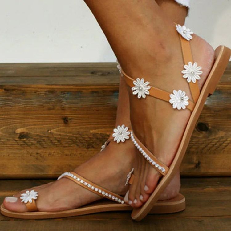 Platt Med Tåring Slip-On Blommiga Sandaler För Kvinnor