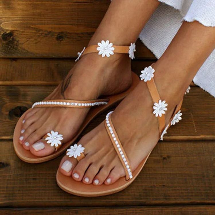Platt Med Tåring Slip-On Blommiga Sandaler För Kvinnor
