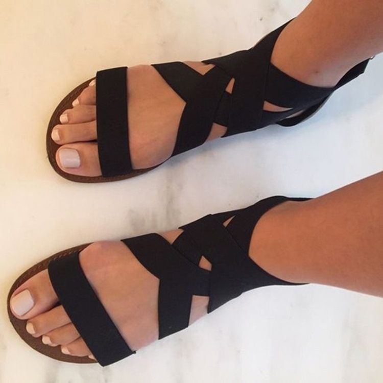 Pretty Cross Band Platta Sandaler Med Öppen Tå