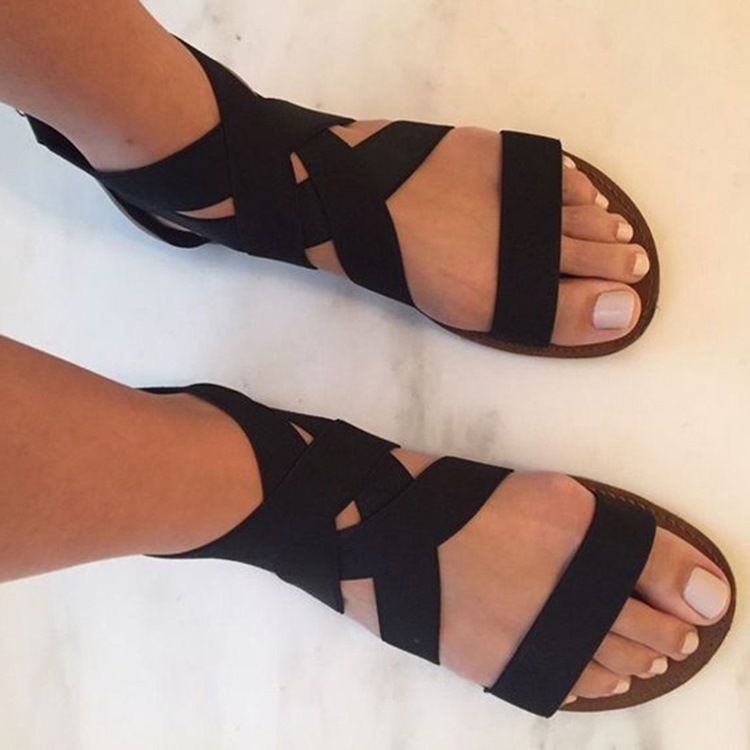 Pretty Cross Band Platta Sandaler Med Öppen Tå
