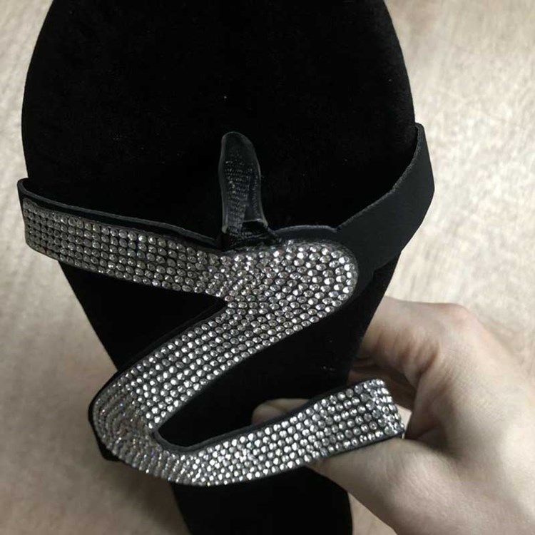 Rhinestone Slip-On Block Heel Dams Platta Sandaler