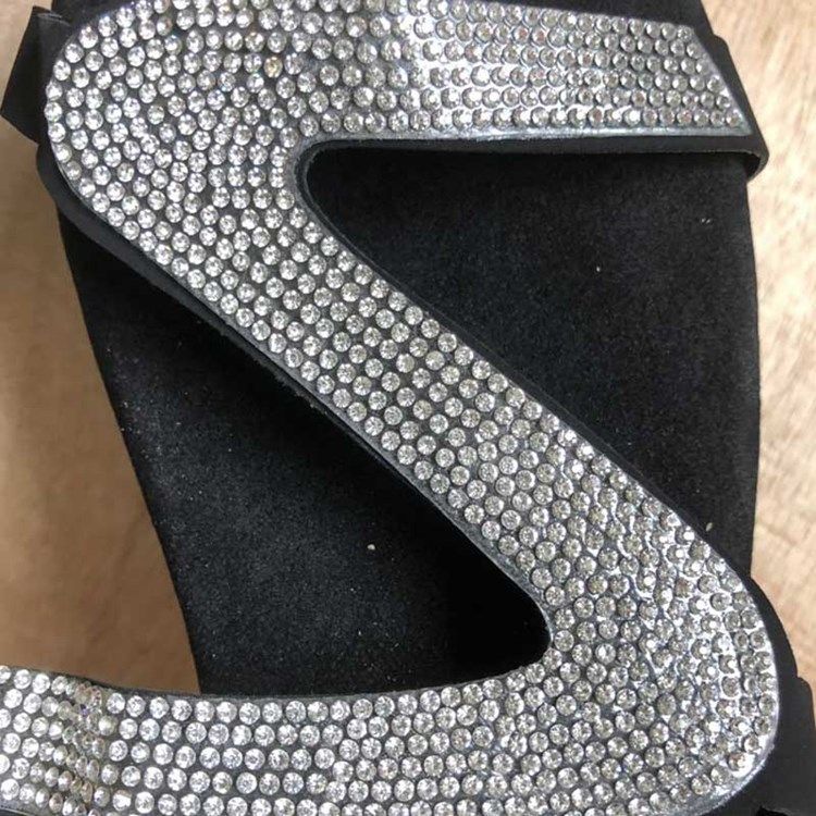 Rhinestone Slip-On Block Heel Dams Platta Sandaler