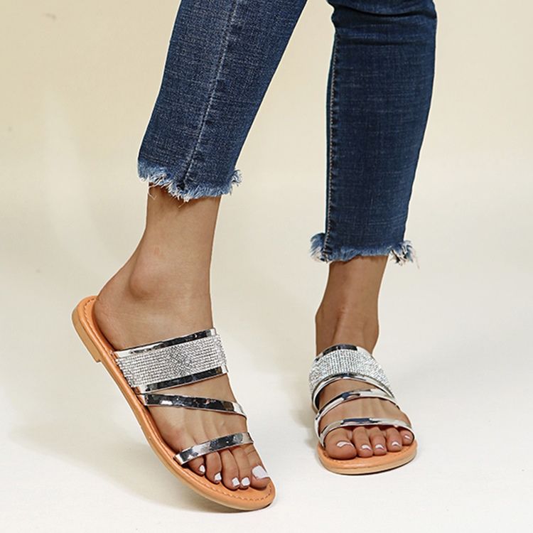 Rhinestone Slip-On Platt Med Gummitofflor