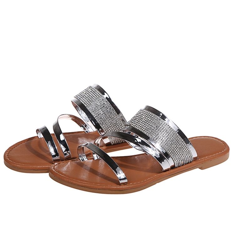 Rhinestone Slip-On Platt Med Gummitofflor