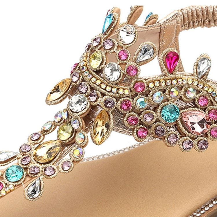 Rhinestone Thong Elastiskt Band Platta Sandaler För Kvinnor