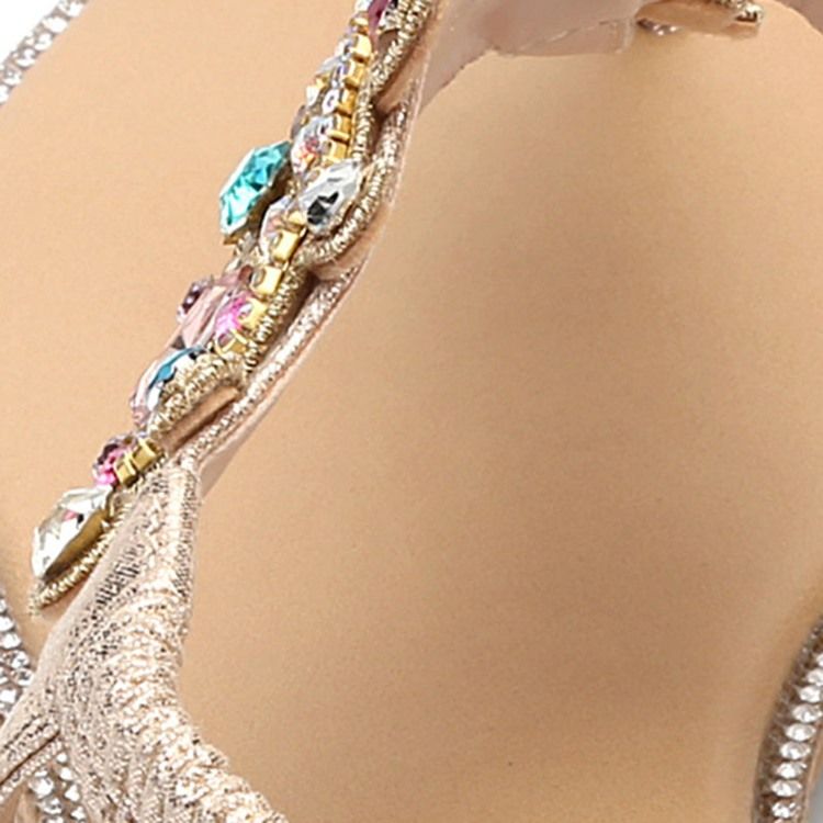 Rhinestone Thong Elastiskt Band Platta Sandaler För Kvinnor