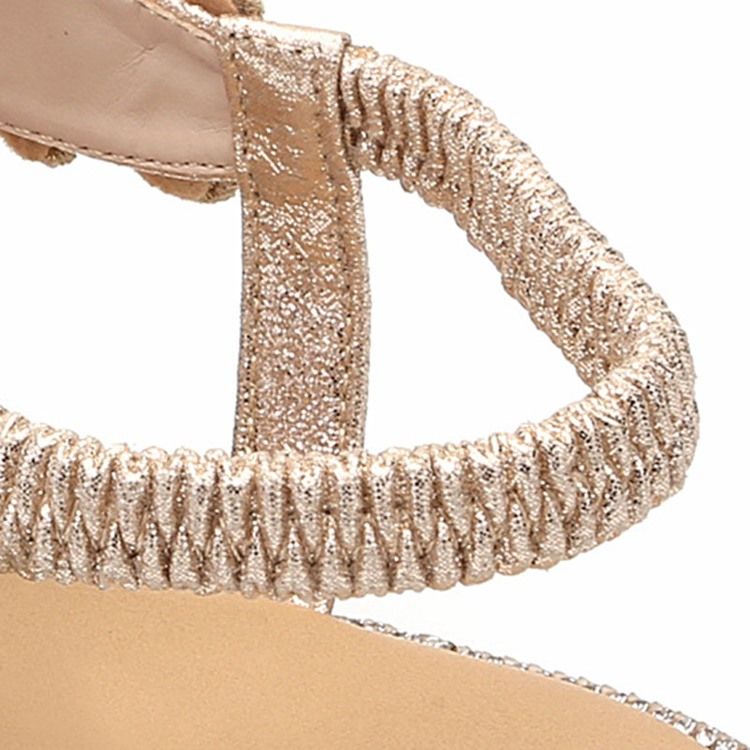 Rhinestone Thong Elastiskt Band Platta Sandaler För Kvinnor