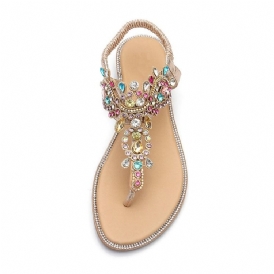 Rhinestone Thong Elastiskt Band Platta Sandaler För Kvinnor