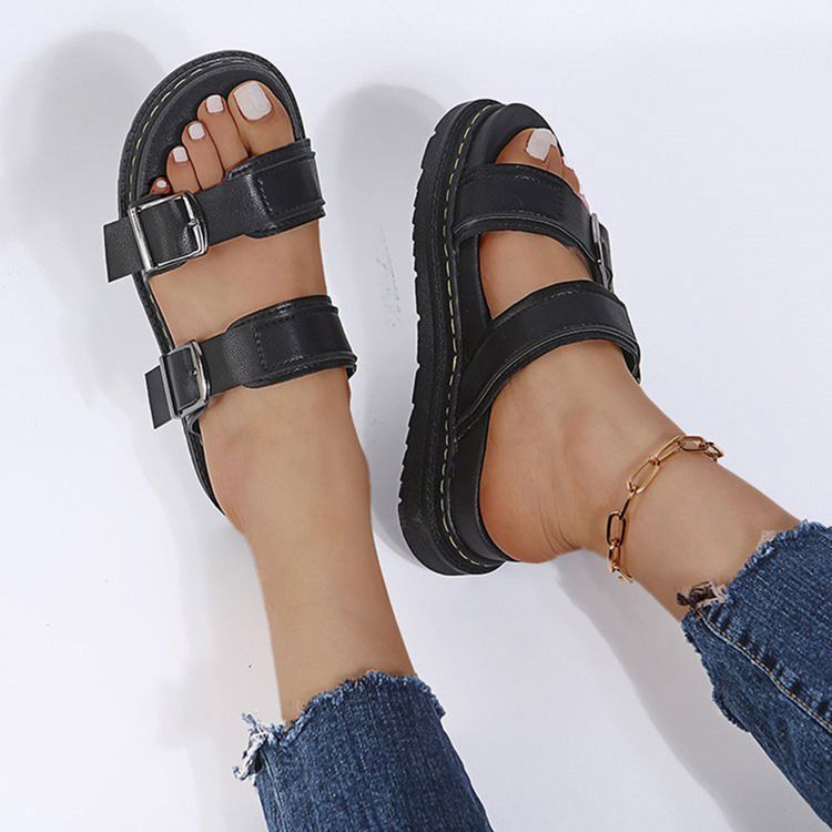 Slip-On Platt Med Spänne Gummi Tofflor För Kvinnor