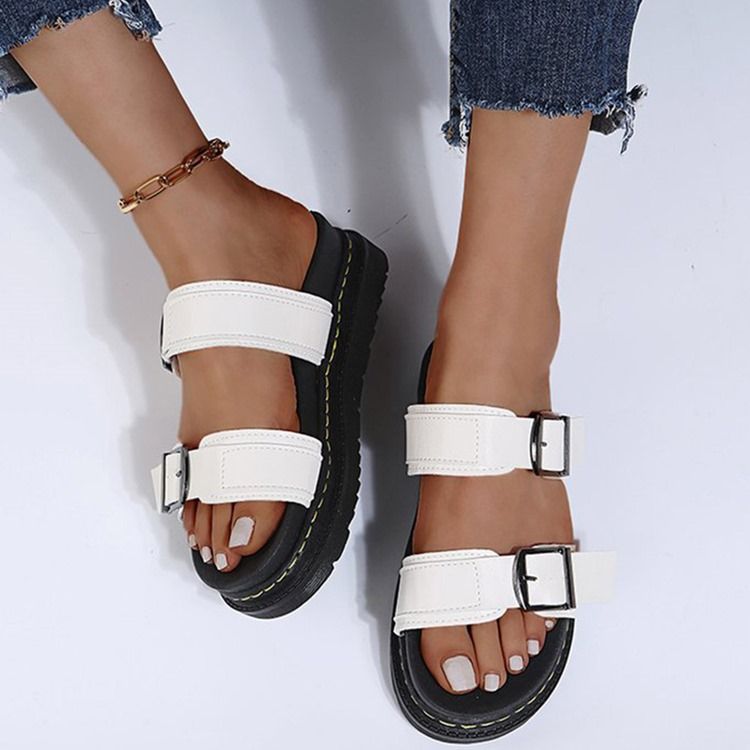 Slip-On Platt Med Spänne Gummi Tofflor För Kvinnor
