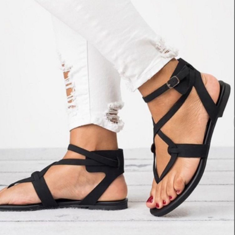 Strappy Plain Spänne Thong Platt Sandaler