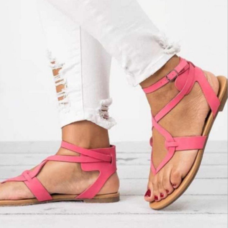 Strappy Plain Spänne Thong Platt Sandaler