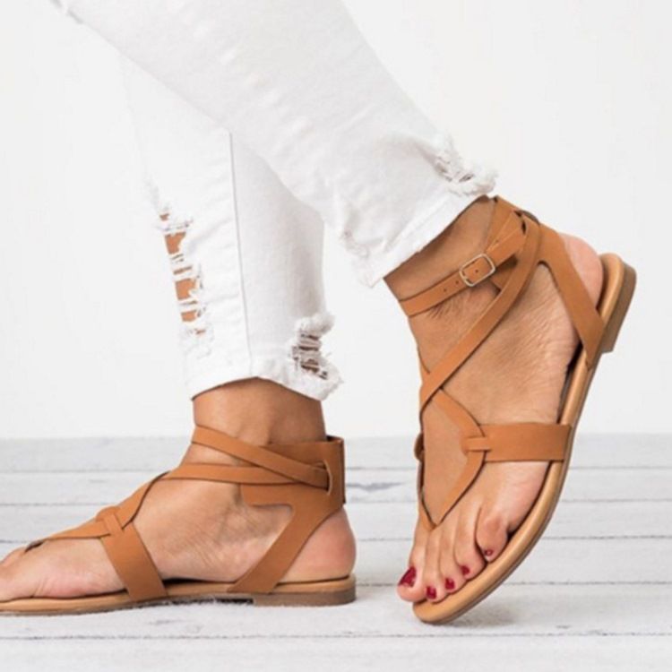 Strappy Plain Spänne Thong Platt Sandaler