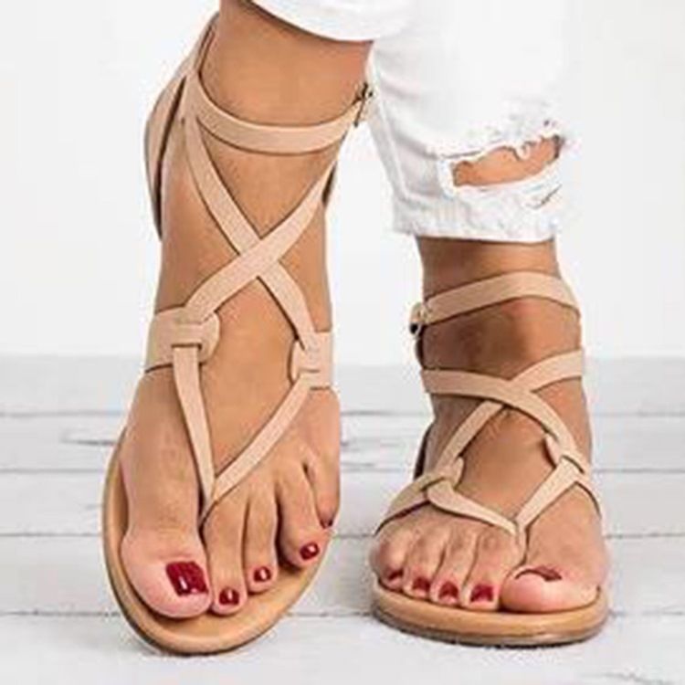 Strappy Plain Spänne Thong Platt Sandaler