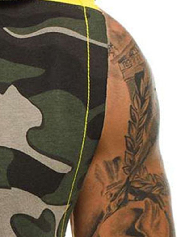 Hooded Print Camouflage Sommar Casual Herrväst