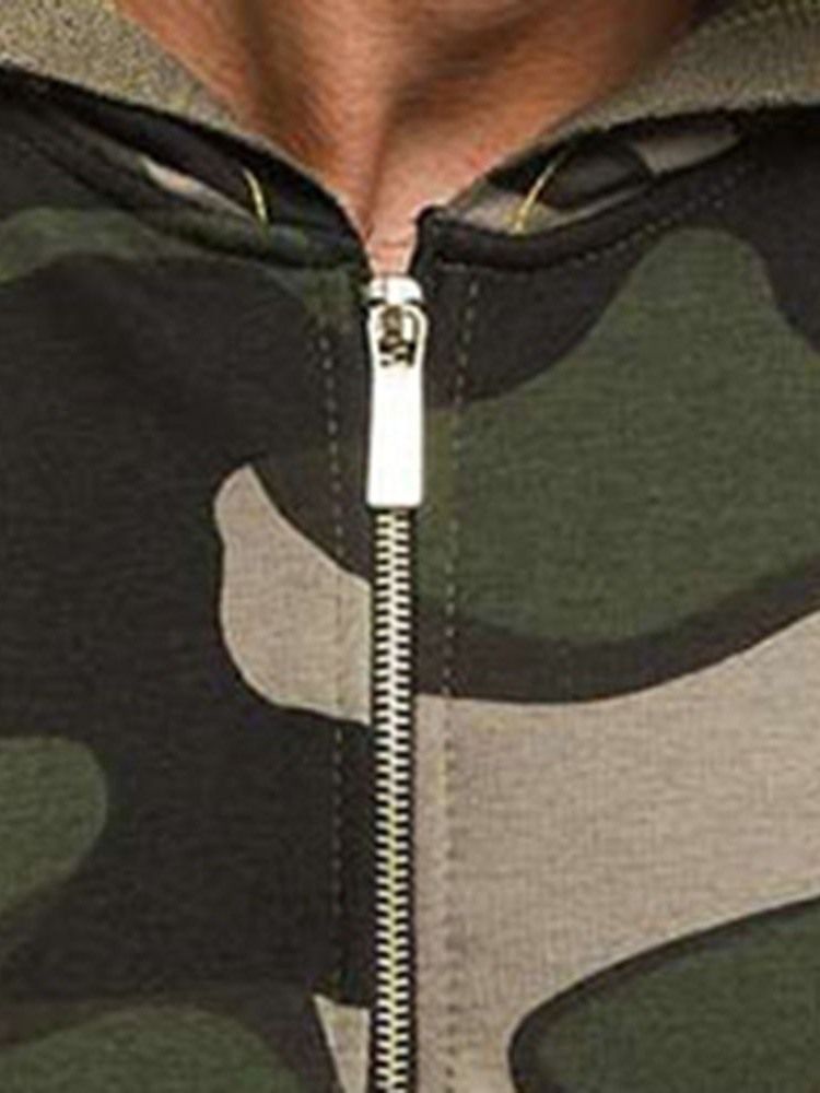 Hooded Print Camouflage Sommar Casual Herrväst