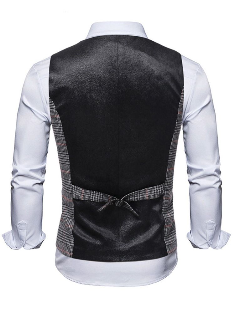 Lapel Pocket Pläd Höst Dubbelknäppt Väst